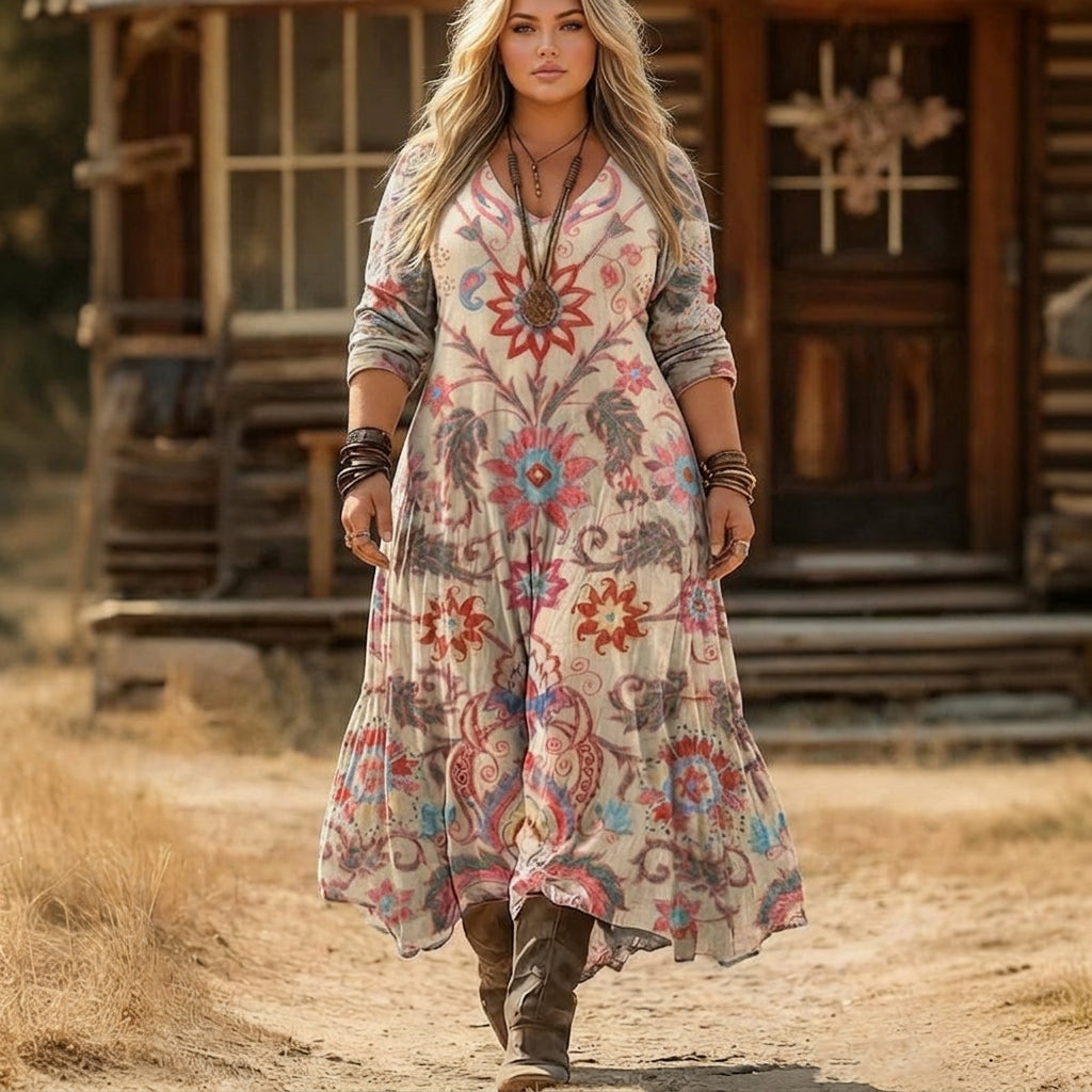 Fern | Sukienka Casual z Długim Rękawem w Stylu Vintage