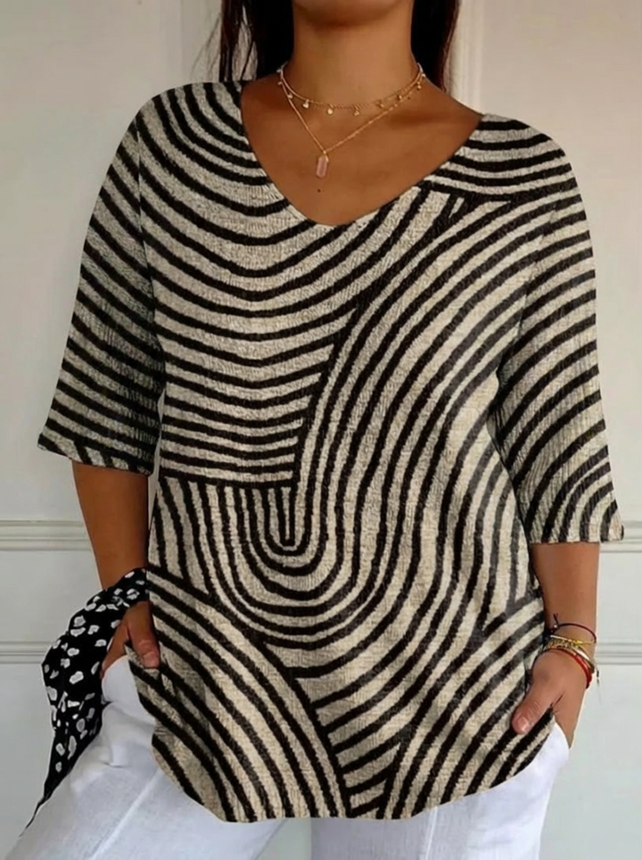 Kobiecy Retro Geometriczny Artystyczny Print Okrągły Sweter Casual