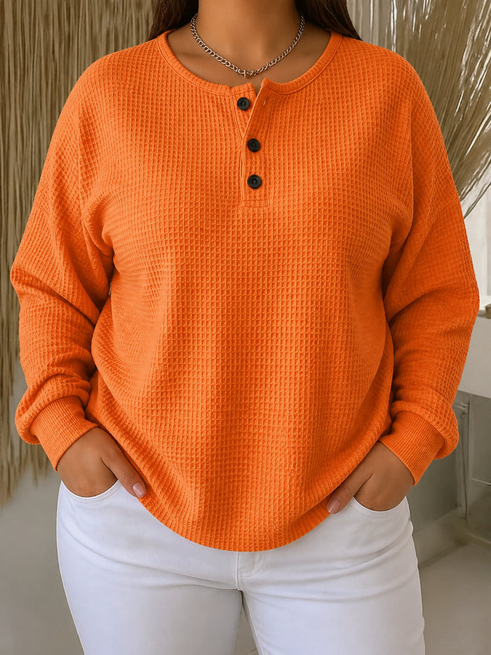 Damska Bluza Henley z Wzorem Wafel i Długim Rękawem